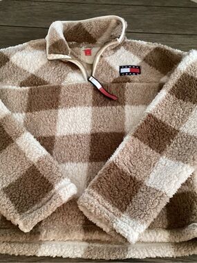 Tommy Hilfiger Cream & Brown Sherpa Half-Zip Pullover